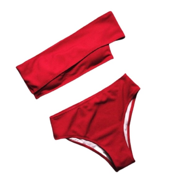 🎉HP🎉 Red Off Shoulder Ribbed Bikini Bandeau - Picture 13 of 13